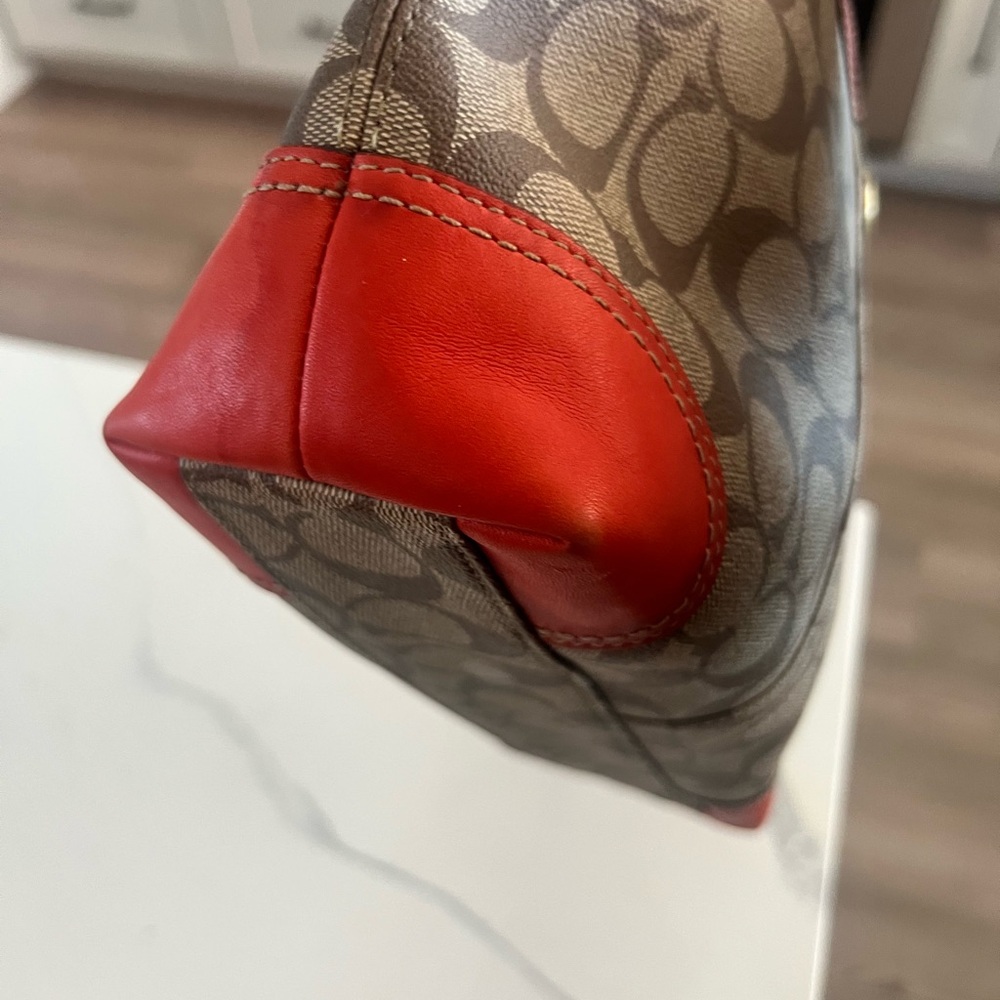 Preloved Coach Red and Tan Leatherware Tote - Picture 4 of 5